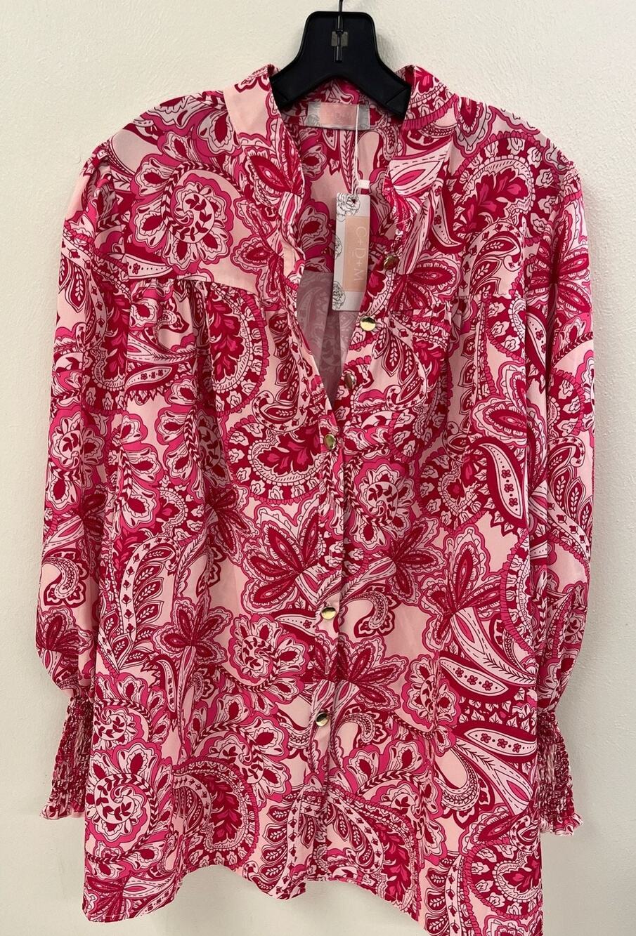 C+D+M Collection Pink Paisley Long Sleeve Button-Down Blouse Size XL